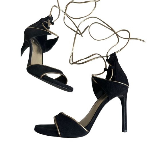 STUART WEITZMAN  Black Gold Laceup Sandals Heels Size 7.5 - Picture 2 of 10